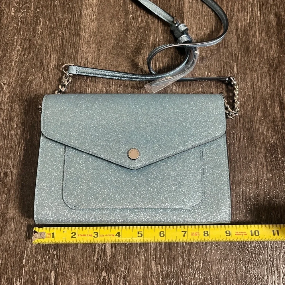 Kate‎ Spade Flap Crossbody Glitter Fabric Frosty Sky Blue Purse NWT $279